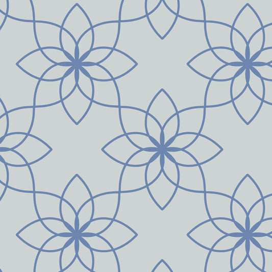 Floral Tile Wallpaper in Royal Blue shown close up.