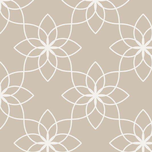 Floral Tile Wallpaper in Tan shown close up.