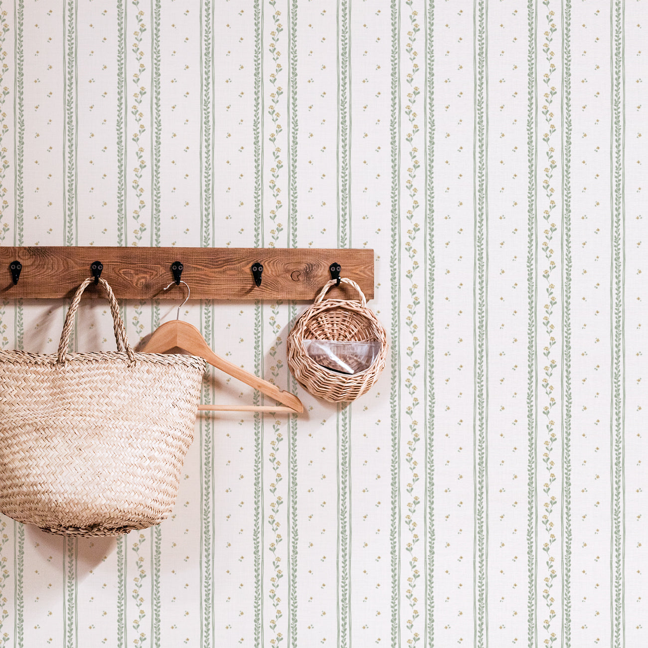 Shabby Chic Bouquet Wallpaper in Ochre shown in a hallway.