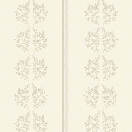 Vintage Branches and Stripes Wallpaper in Butter shown up close.
