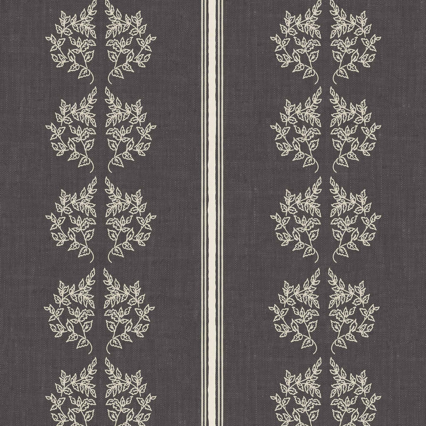 Vintage Branches and Stripes Wallpaper in Charcoal shown up close.