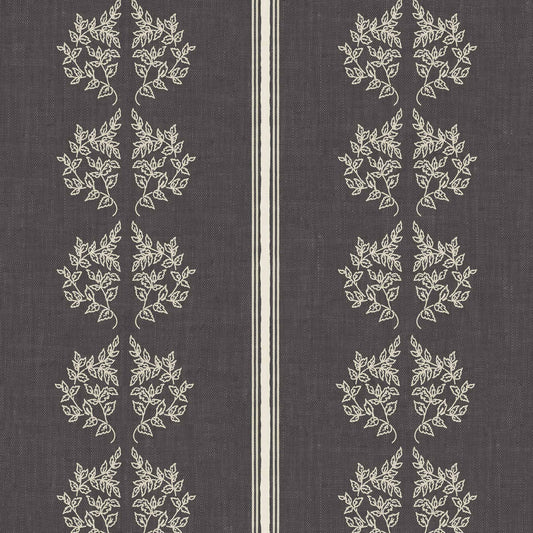 Vintage Branches and Stripes Wallpaper in Charcoal shown up close.