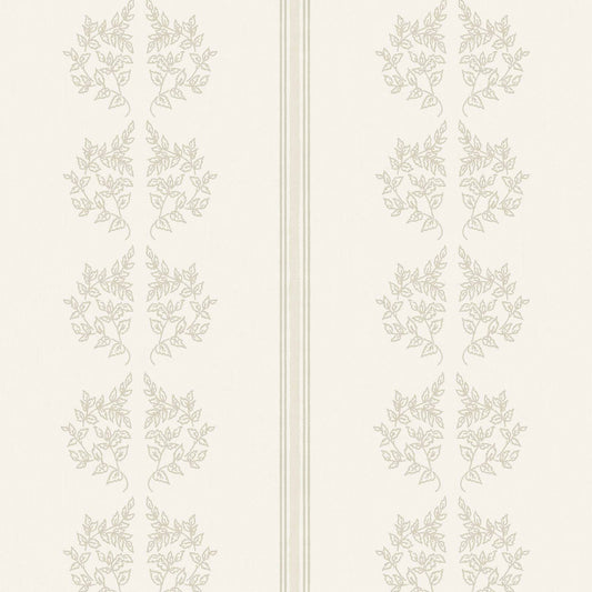 Vintage Branches and Stripes Wallpaper in Cream shown up close.