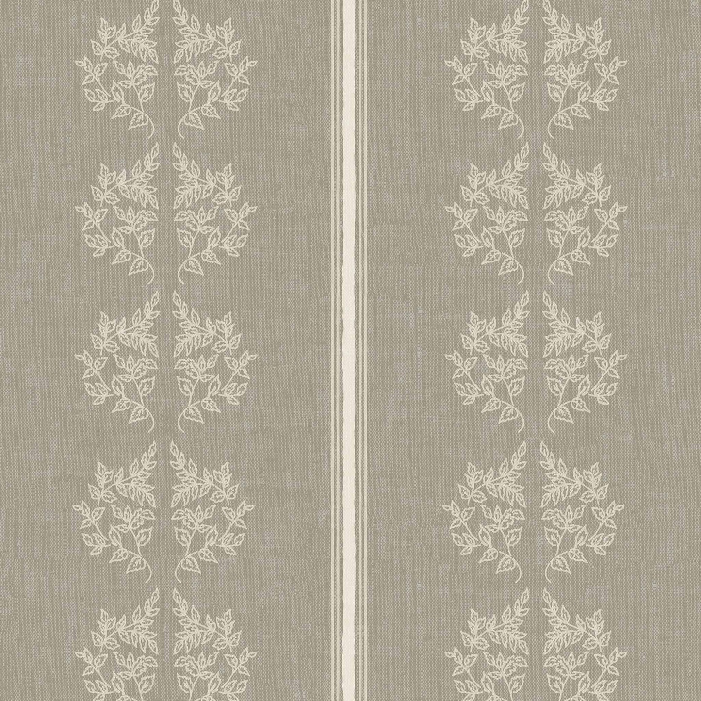 Vintage Branches and Stripes Wallpaper in Dry Sage shown up close.