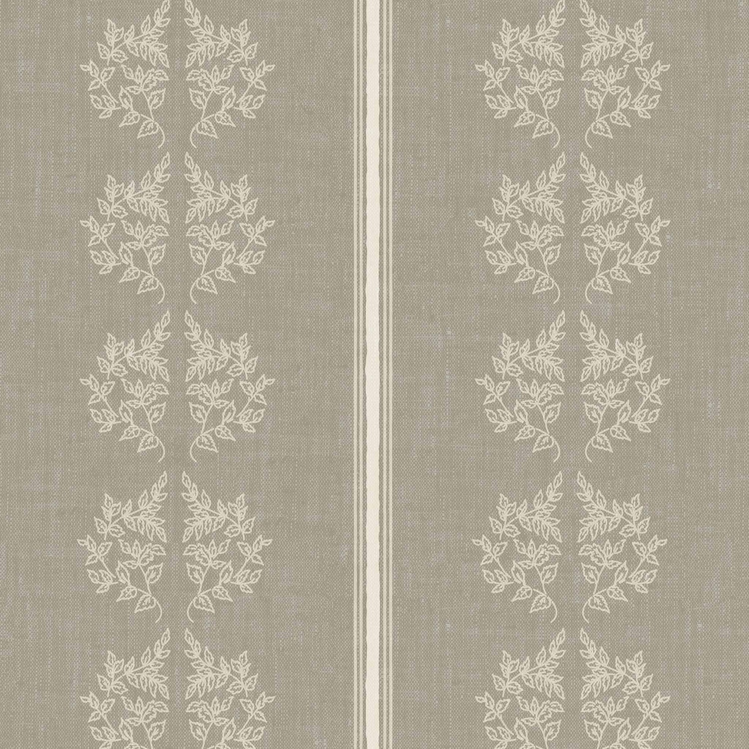 Vintage Branches and Stripes Wallpaper in Dry Sage shown up close.