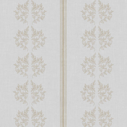 Vintage Branches and Stripes Wallpaper in French Blue shown up close.