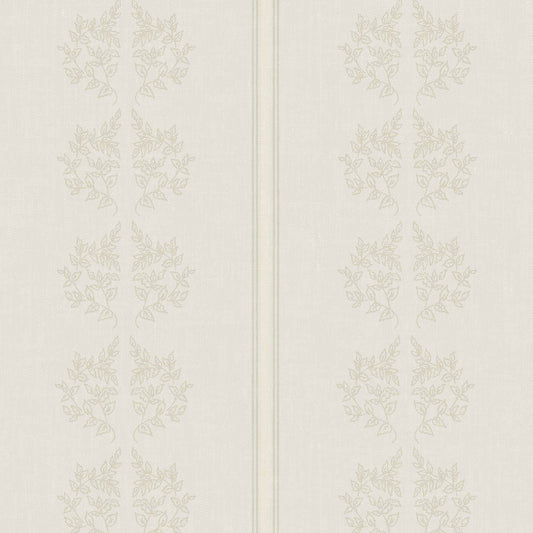 Vintage Branches and Stripes Wallpaper in Ivory shown up close.