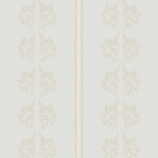 Vintage Branches and Stripes Wallpaper in Soft Blue shown up close.