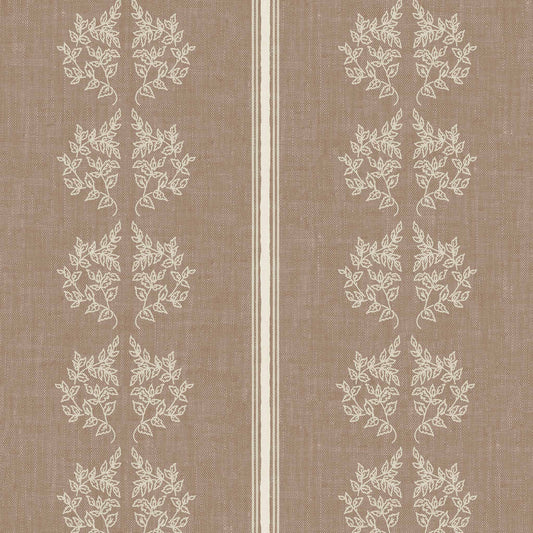 Vintage Branches and Stripes Wallpaper in Taupe shown up close.