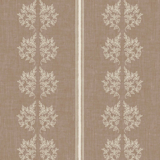 Vintage Branches and Stripes Wallpaper in Taupe shown up close.