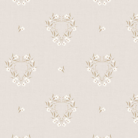 Closeup view of our Botanical Laurel Wreath Wallpaper in Cotton