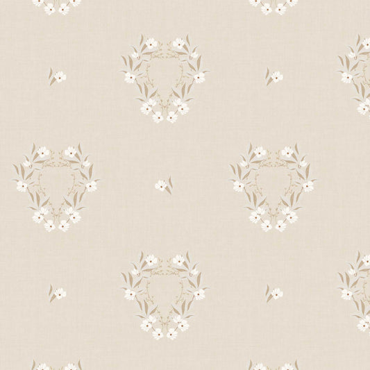 Closeup view of our Botanical Laurel Wreath Wallpaper in Sand