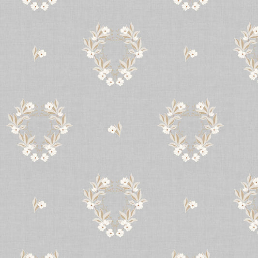 Closeup view of our Botanical Laurel Wreath Wallpaper in Gray