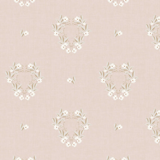 Closeup of our Botanical Laurel Wreath Wallpaper in Soft Pink