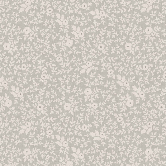 Elegant Florals Wallpaper in Light Gray shown up close.