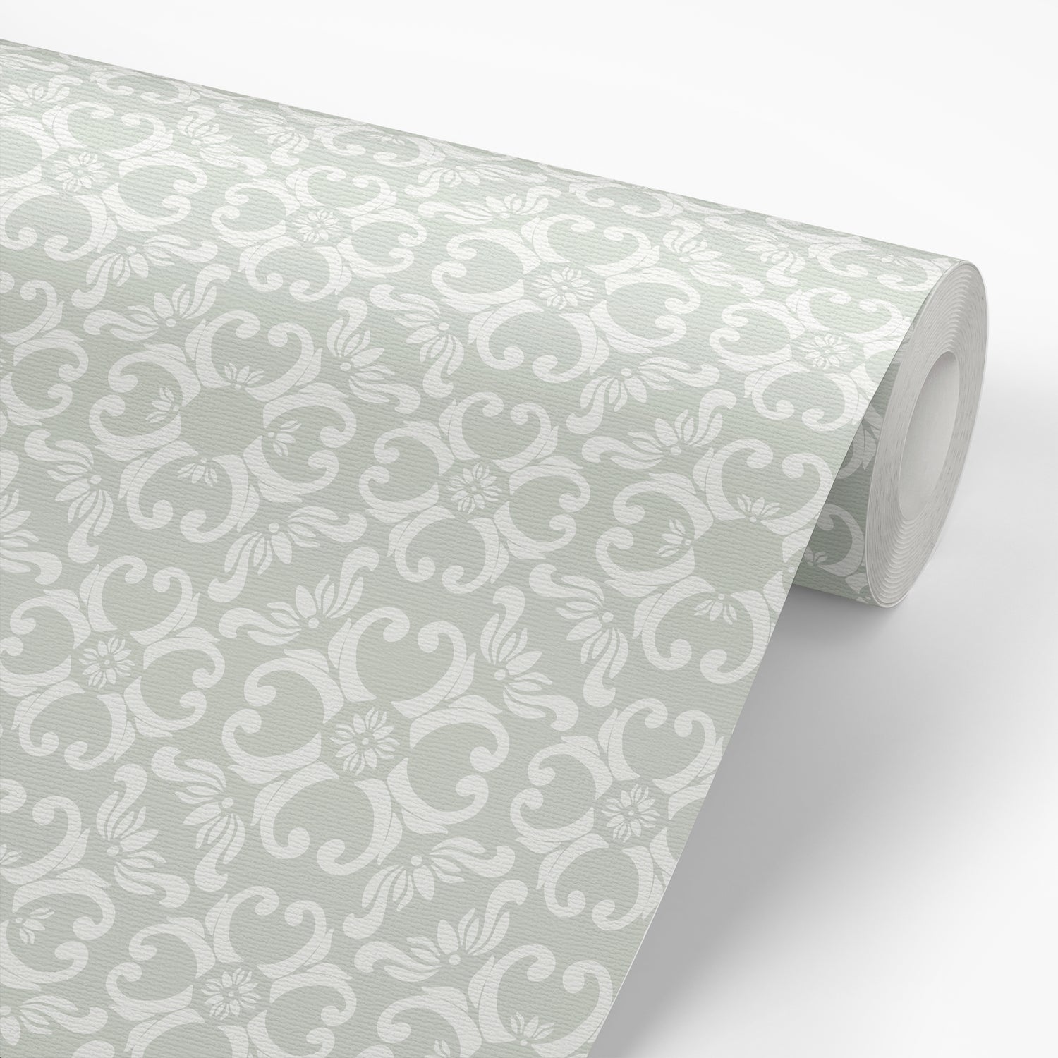 Ayara's peel and stick removable Spanish Tiles Wallpaper in Sage featured on a roll of wallpaper.