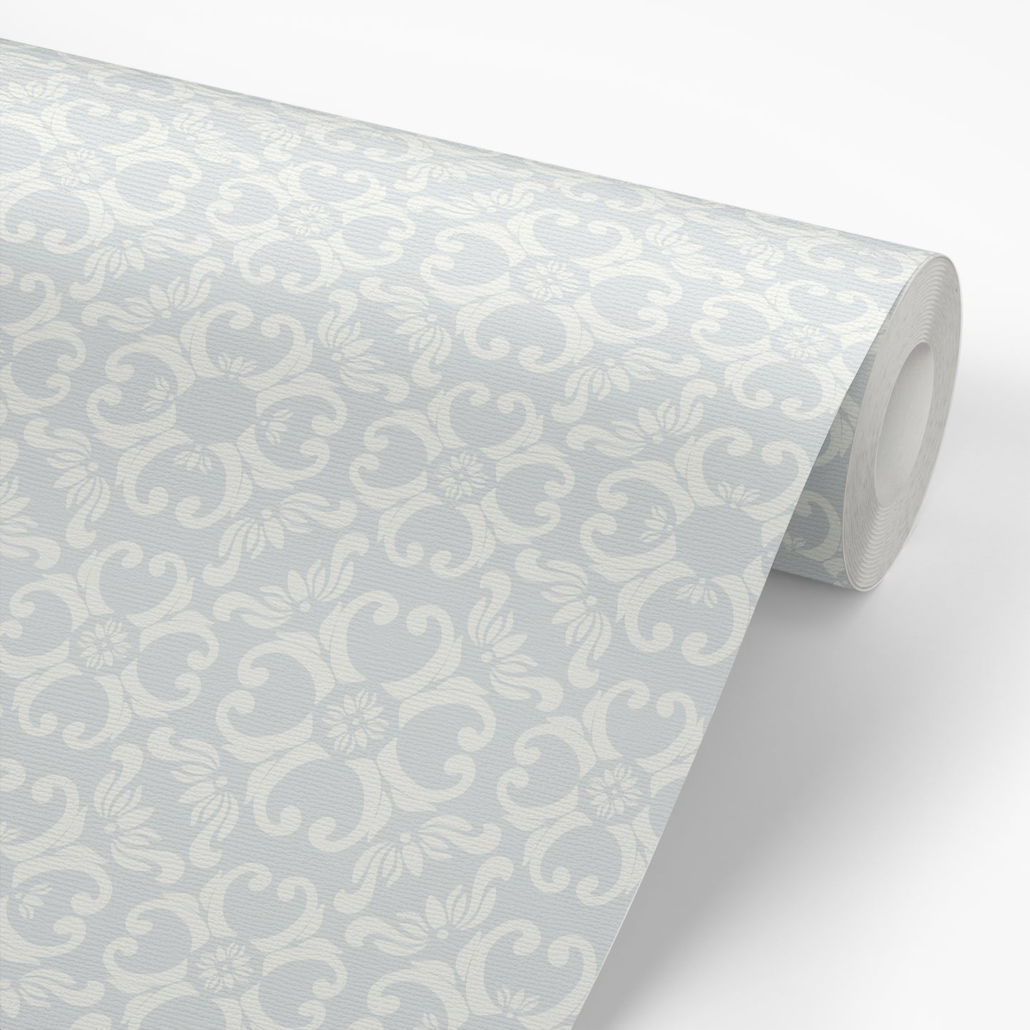 Ayara's peel and stick removable Spanish Tiles Wallpaper in Snow featured on a wallpaper roll.