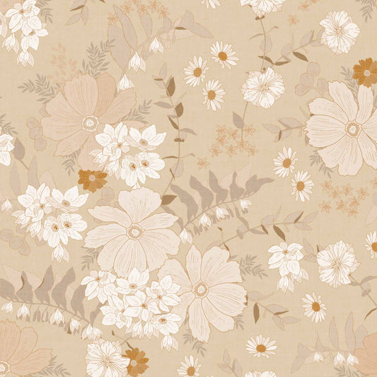 Liven up your living space with this beautiful beige wallpaper featuring elegant spring floral blooms! Put the finishing touch on your décor and enjoy the calming sight of these gorgeous flowers all year round.
