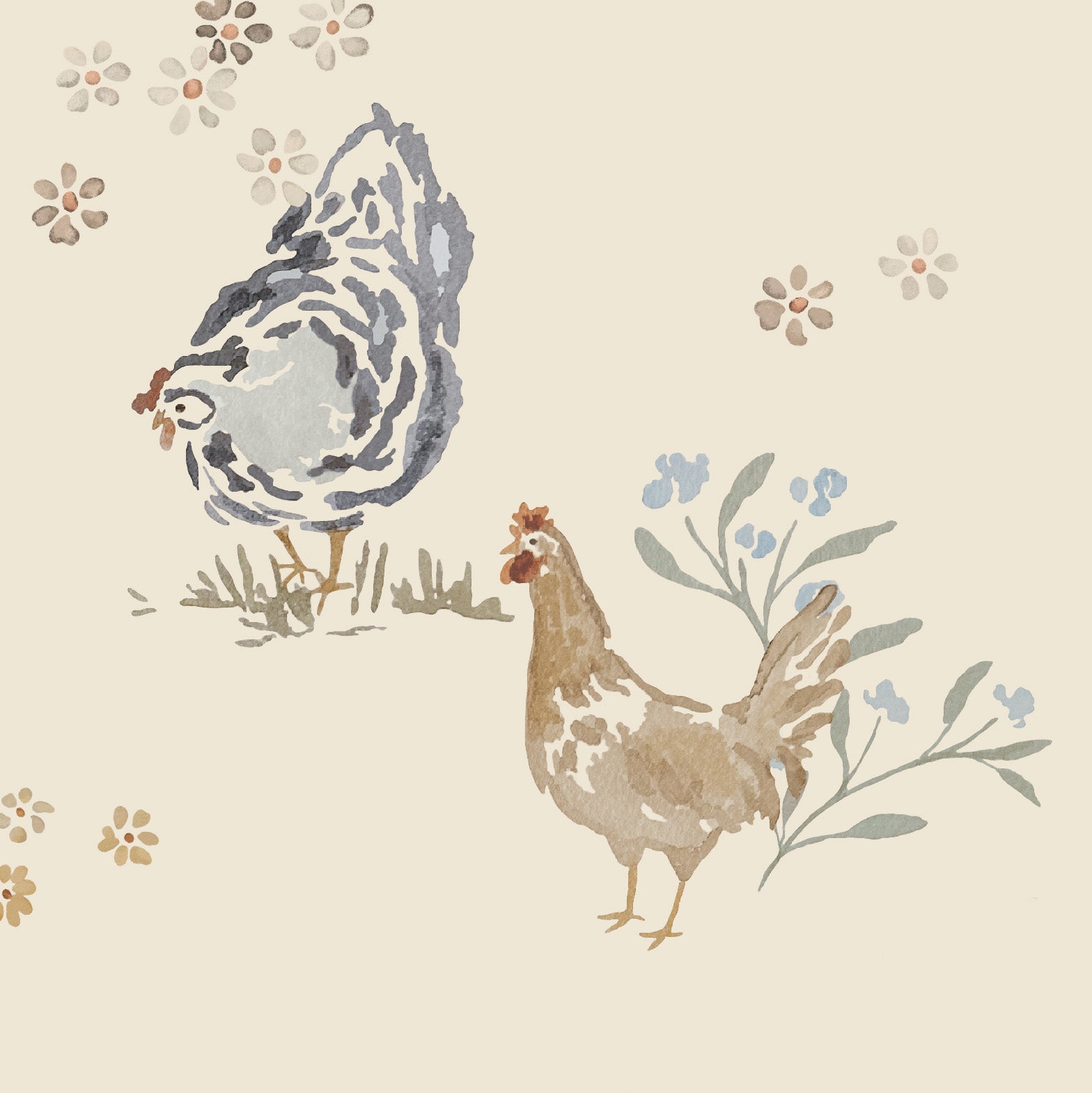 Chicken Spring Backround Spring Chickens Wallpaper - Cream – Ayara Home