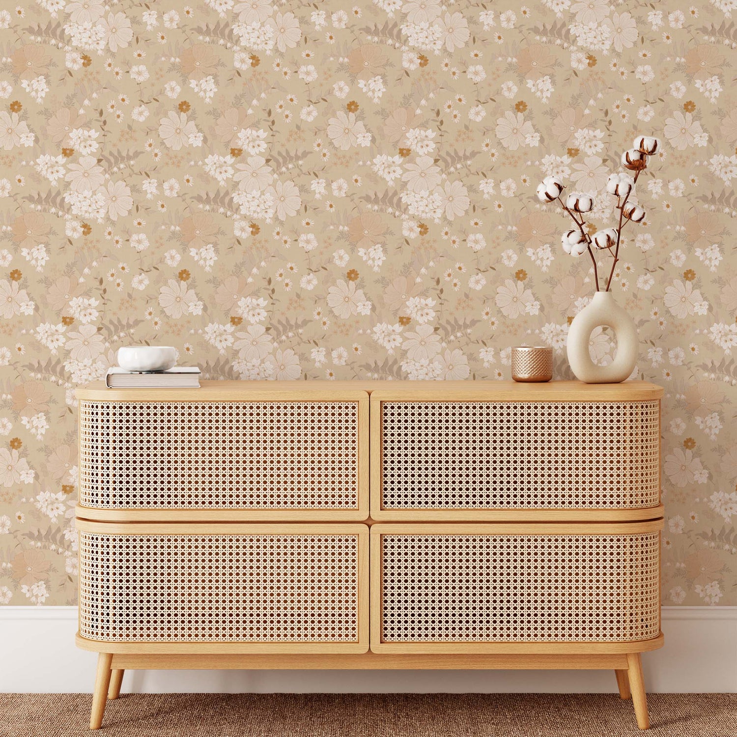 Liven up your living space with this beautiful beige wallpaper featuring elegant spring floral blooms! Put the finishing touch on your décor and enjoy the calming sight of these gorgeous flowers all year rou