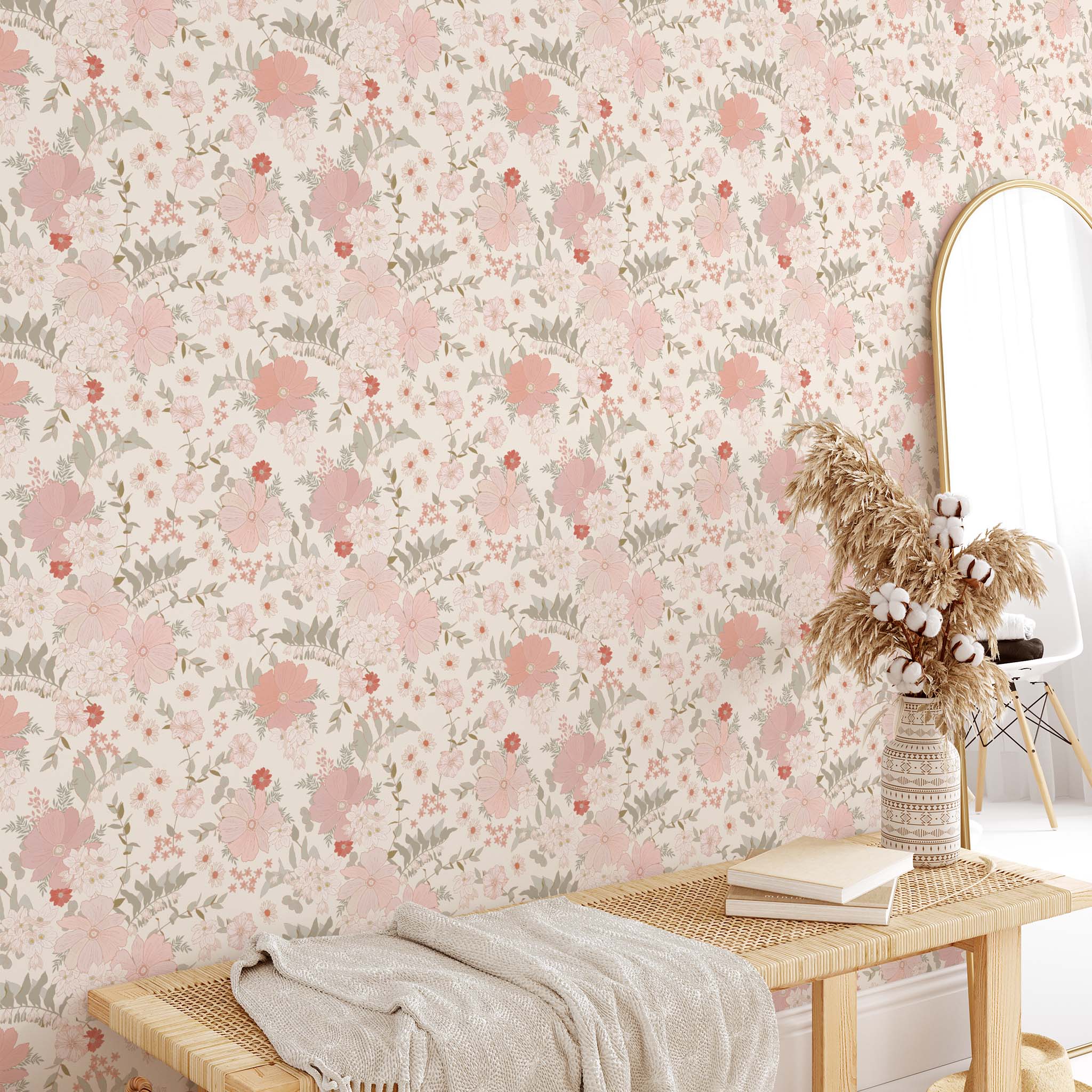 Spring Florals Wallpaper - Pink and Cream – Ayara Home