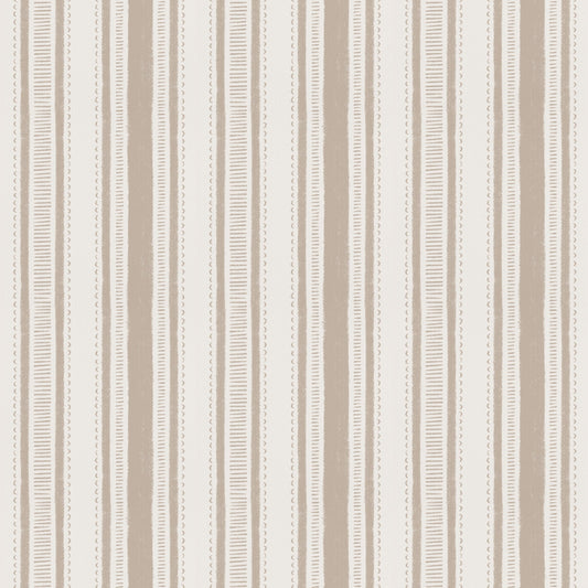 Cottage Stripes in Taupe shown close up.