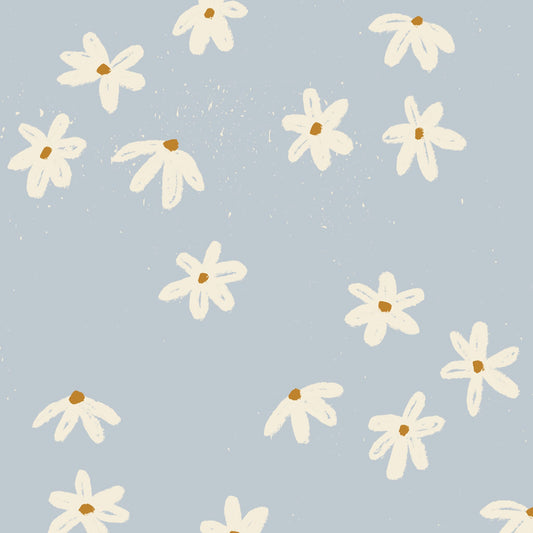 Daisy Doodles Wallpaper - Dusty Blue