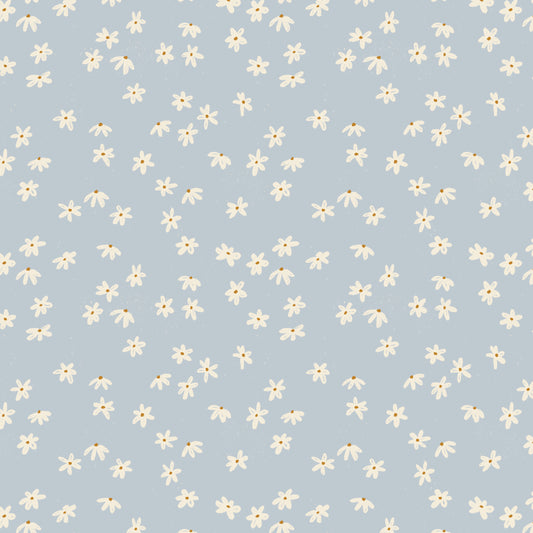 Daisy Doodles in Dusty Blue shown close up.