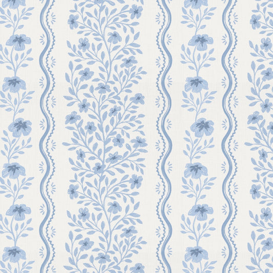 Etta Wallpaper in blue shown close up.