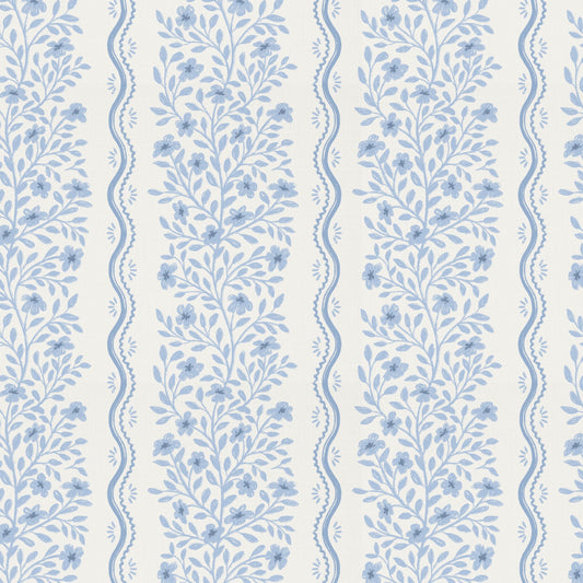 Faye Floral Wallpaper in Blue shown close up.