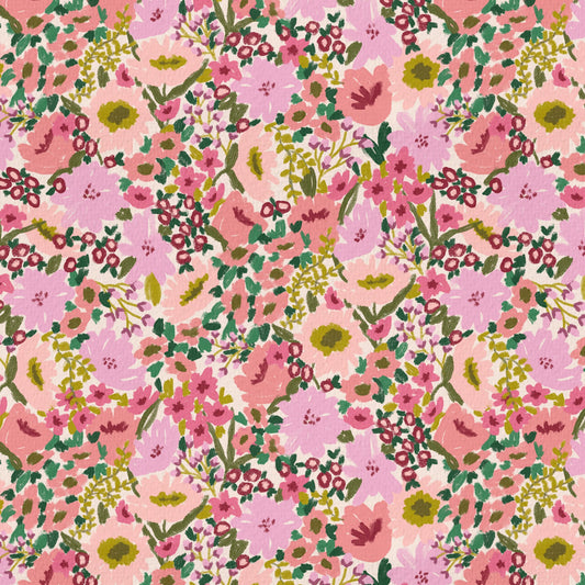 Geneva Floral Wallpaper in Pink shown close up.