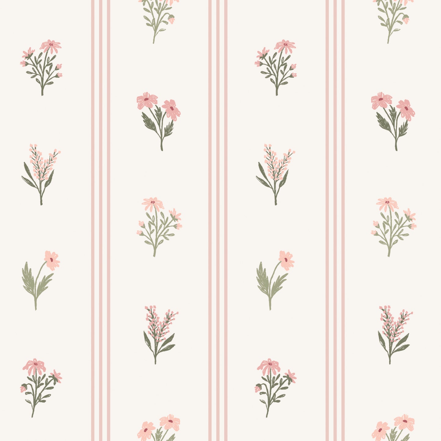 Lottie Floral Stripe Wallpaper in Pink