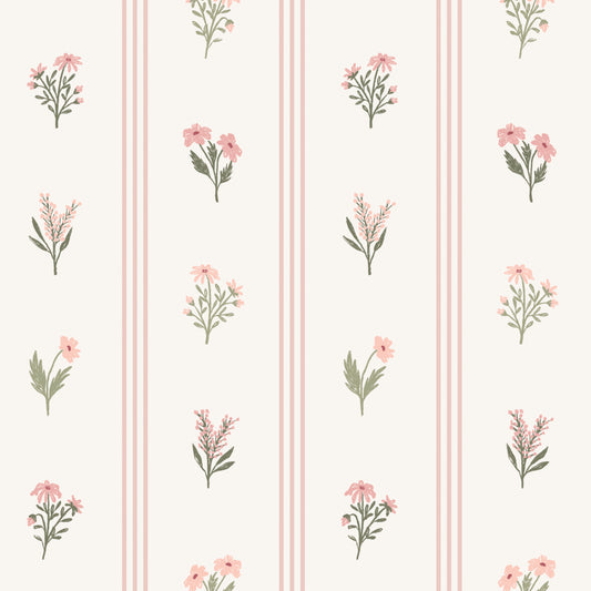 Lottie Floral Stripe Wallpaper in Pink