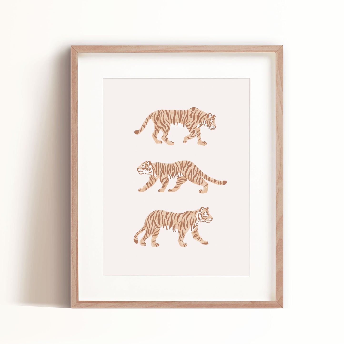 Three Tigers art print in tan is great for kids spaces