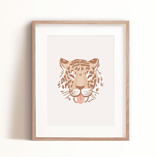 Tiger Head art print in tan is great for kids spaces