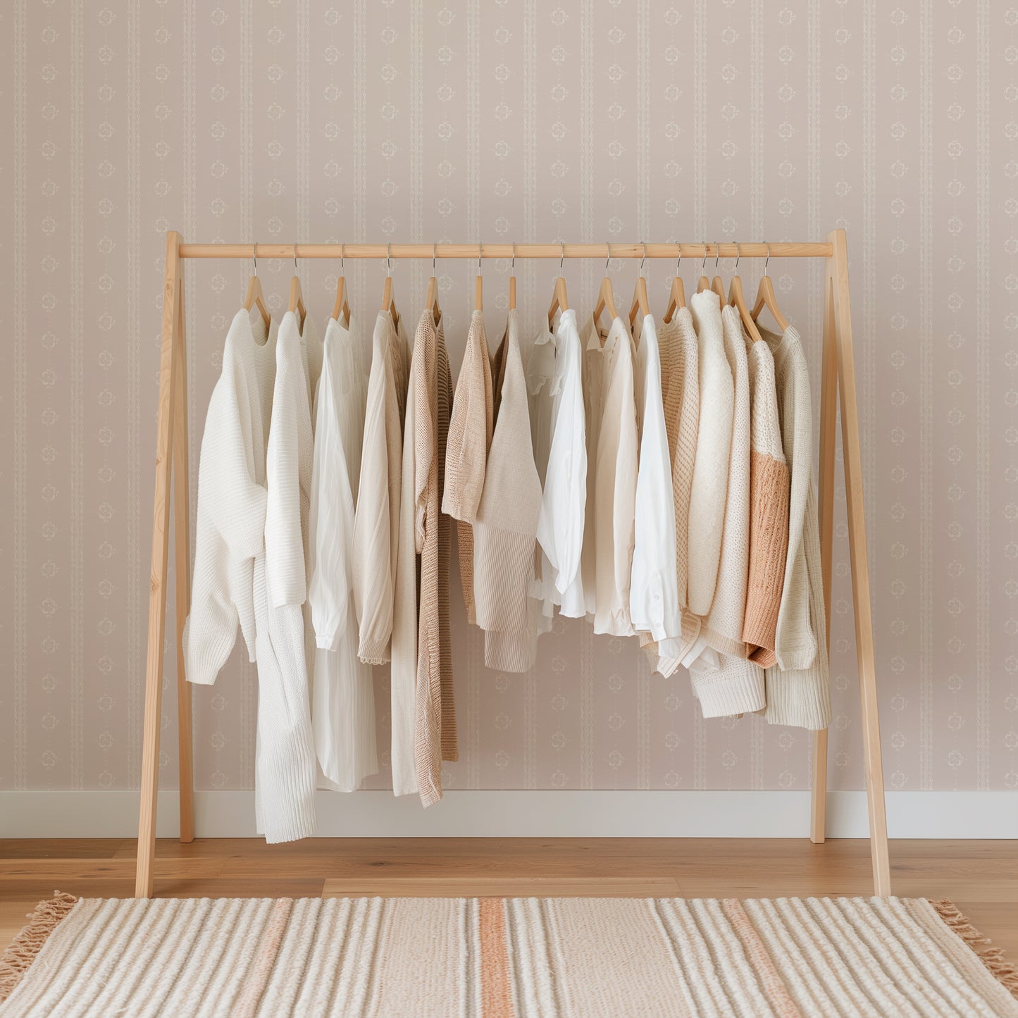 Time Worn Wallpaper in Blush shown in a closet.
