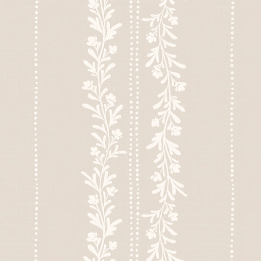 Timeless Florals Wallpaper in Stone shown close up.