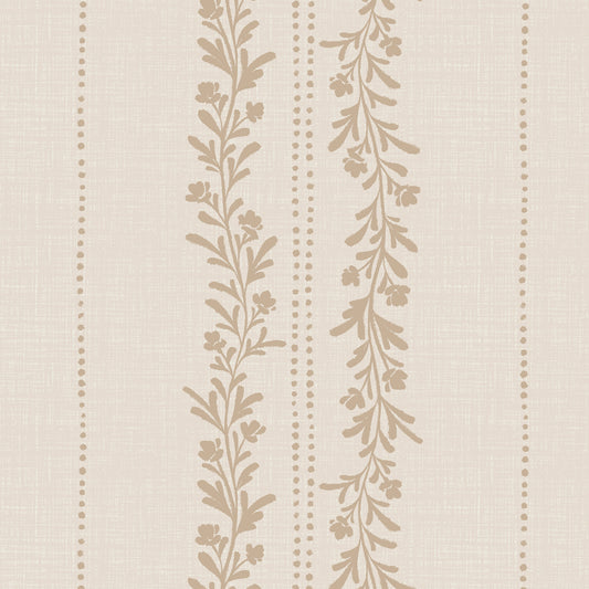 Timeless Florals Wallpaper in Tan shown close up.
