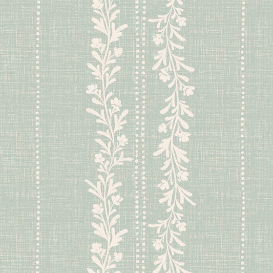 Timeless Florals Wallpaper in Sage shown close up.