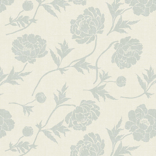Closeup view of our Tossed Peonies Wallpaper in Cloudy Florals