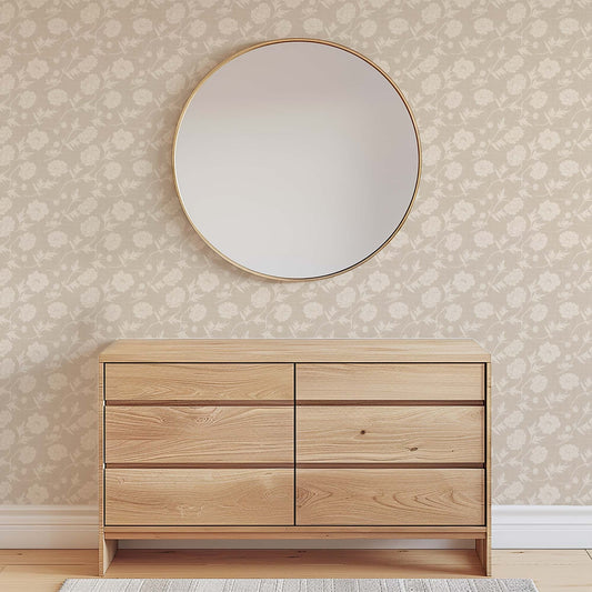 Tossed Peonies Wallpaper in Neutral shown in a room