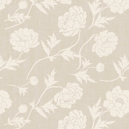 Closeup view of our Tossed Peonies Wallpaper in Neutral