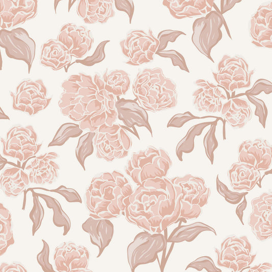 Pattern of pink flowers on a white background