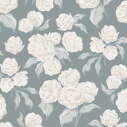 Pattern of white flowers on a sea green background