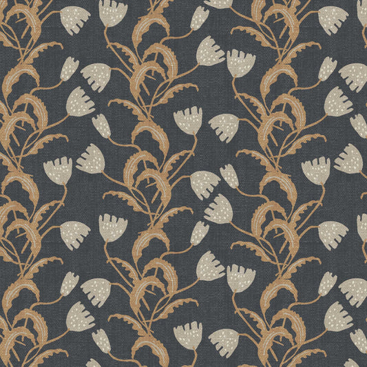 Modern Tulips Wallpaper in Steel Blue shown in a closeup view