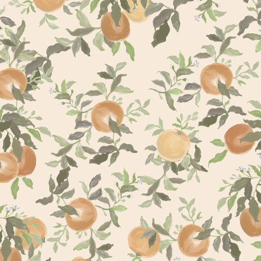 Experience the tranquility of nature with our Valencia Wallpaper. Adorned with delicate fruits and leaves, this wallpaper exudes a peaceful ambiance to any room.