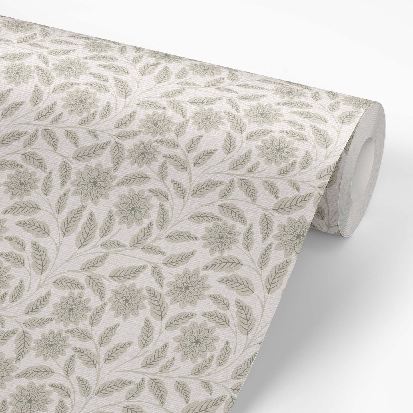  The Verdant Whispers Wallpaper in Ivory shown on a wallpaper roll.