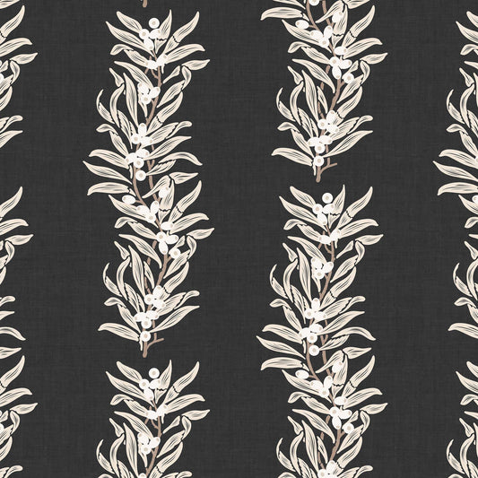 Closeup view of our Vining Berries Wallpaper in Ash