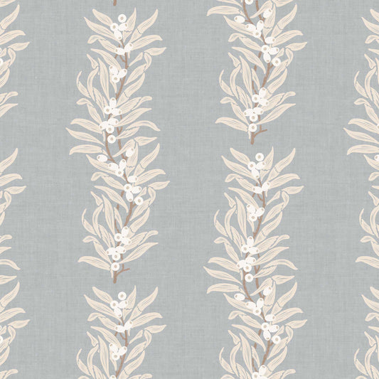 Closeup view of our Vining Berries Wallpaper in Powder Blue