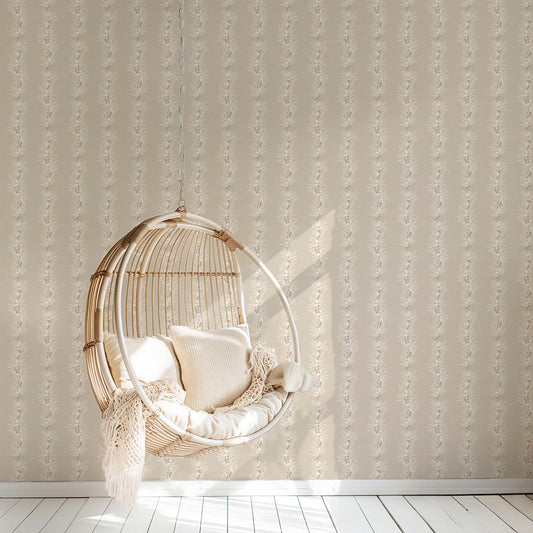 Vining Berries Wallpaper in Ivory shown in a reading room
